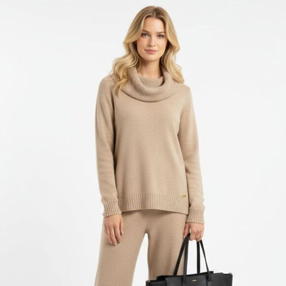Calvin Klein Sweaters - Calvin Klein Tan Knit Long Sleeve Cowl Neck Sweater NEW L